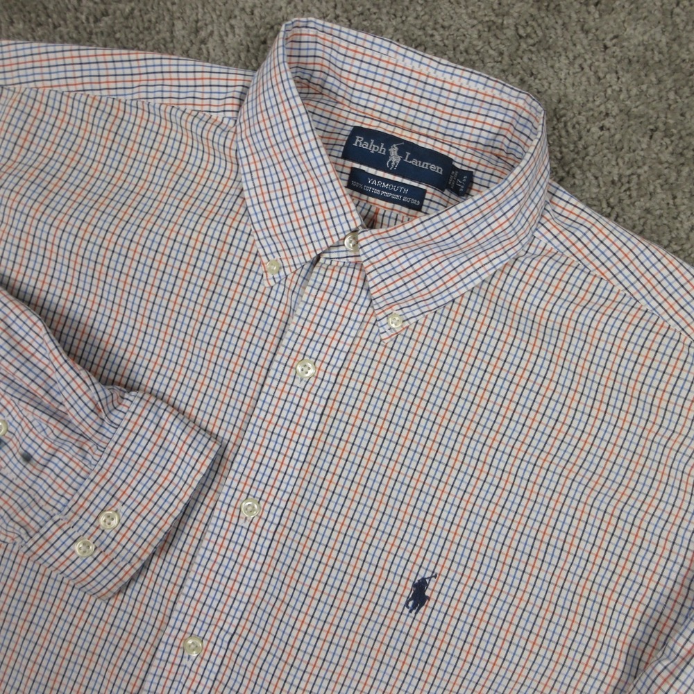 Vintage Ralph Lauren Shirt Mens XL 17 32/33 Tattersall Oxford Dress Button Up